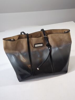 Jimmy Choo Sasha Degrade Suede Patent Leather Tote Tan-to-Black Ombre